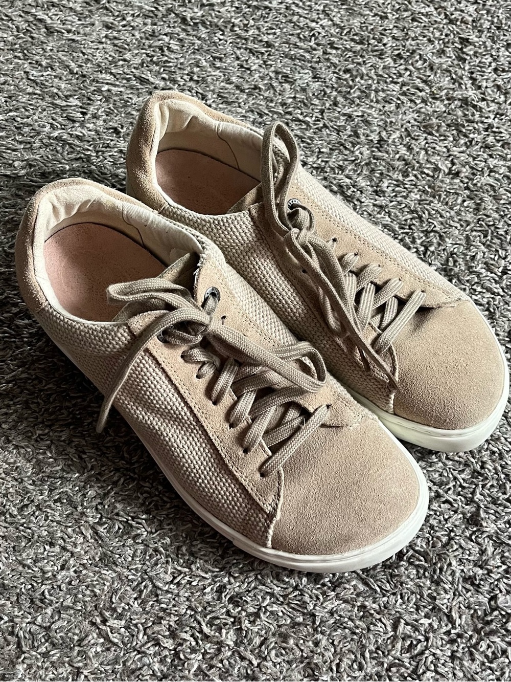 Birkenstock Bend Low Lace Up Sneakers Sandcastle Tan Canvas Suede Casual 38